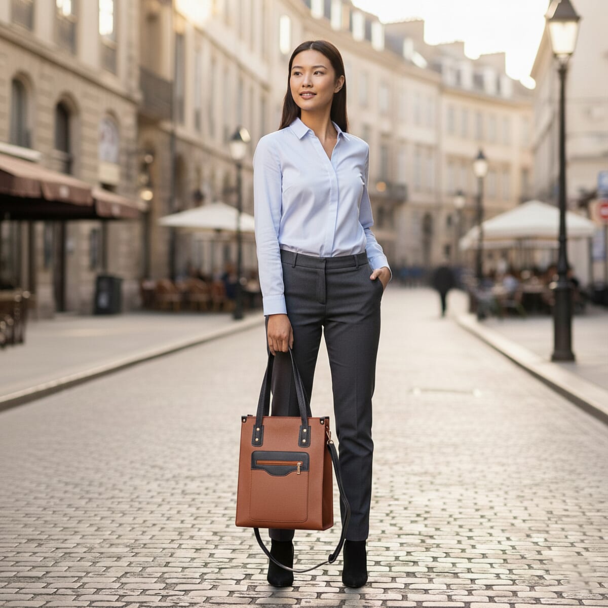 PASSAGE Brown Faux Leather Vertical Tote Bag image number 2