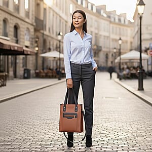 PASSAGE Brown Faux Leather Vertical Tote Bag