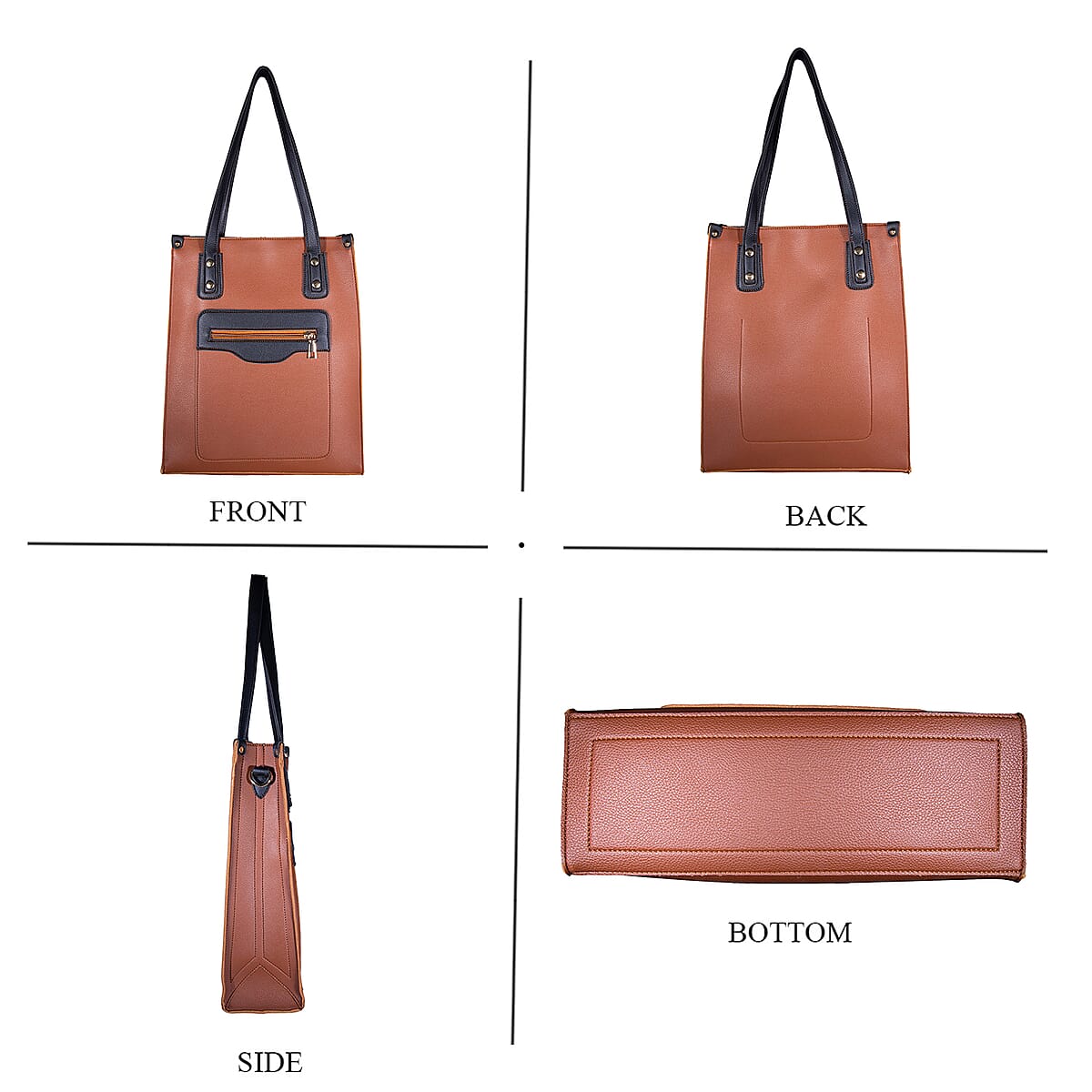 PASSAGE Brown Faux Leather Vertical Tote Bag image number 3