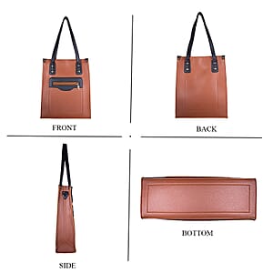 PASSAGE Brown Faux Leather Vertical Tote Bag