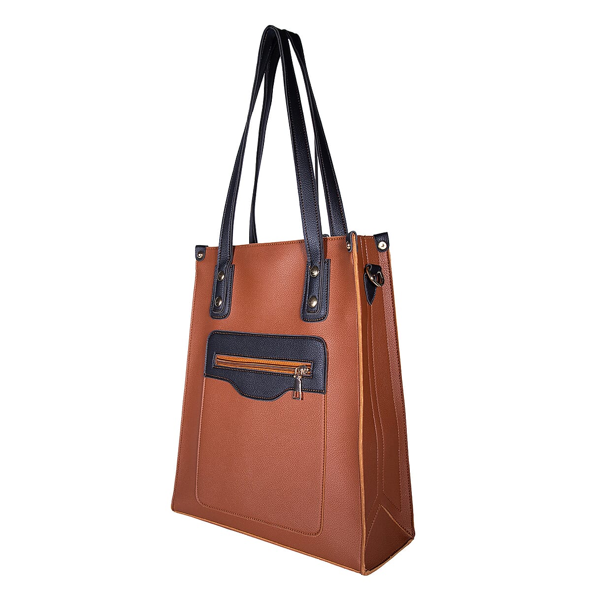 PASSAGE Brown Faux Leather Vertical Tote Bag image number 4