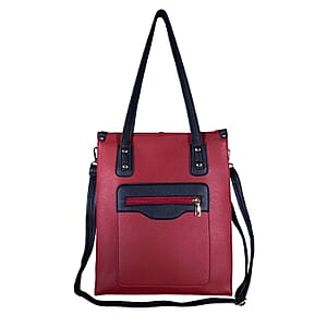 PASSAGE Red Faux Leather Vertical Tote Bag