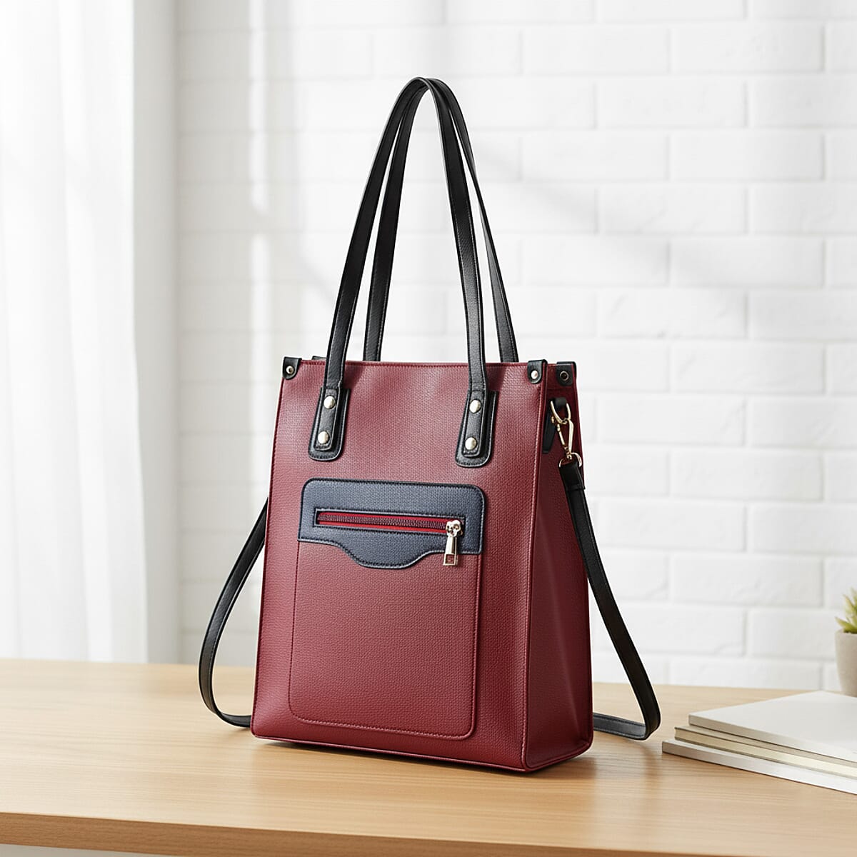 PASSAGE Red Faux Leather Vertical Tote Bag image number 1