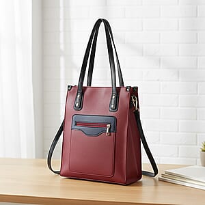 PASSAGE Red Faux Leather Vertical Tote Bag