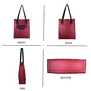 PASSAGE Red Faux Leather Vertical Tote Bag