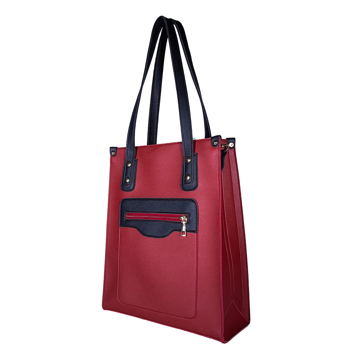 PASSAGE Red Faux Leather Vertical Tote Bag image number 4
