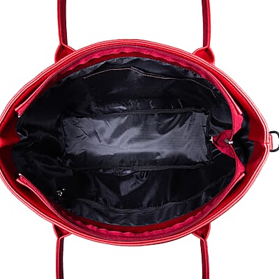 Passage Red I Am Loved Print Faux Leather Tote Bag with Shoulder Strap