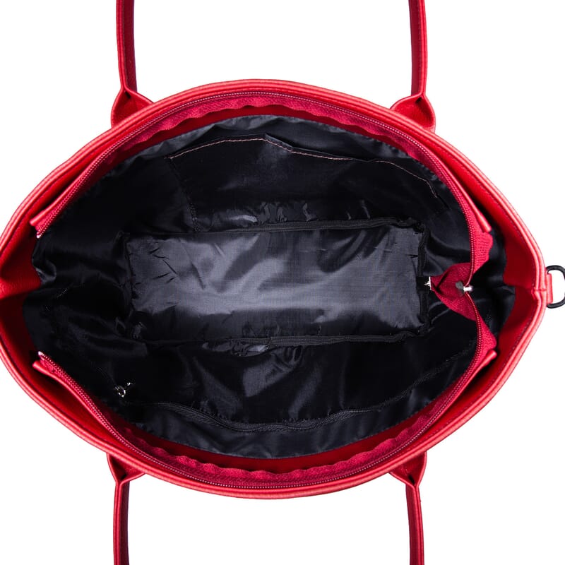 Passage Red I Am Loved Print Faux Leather Tote Bag with Shoulder Strap