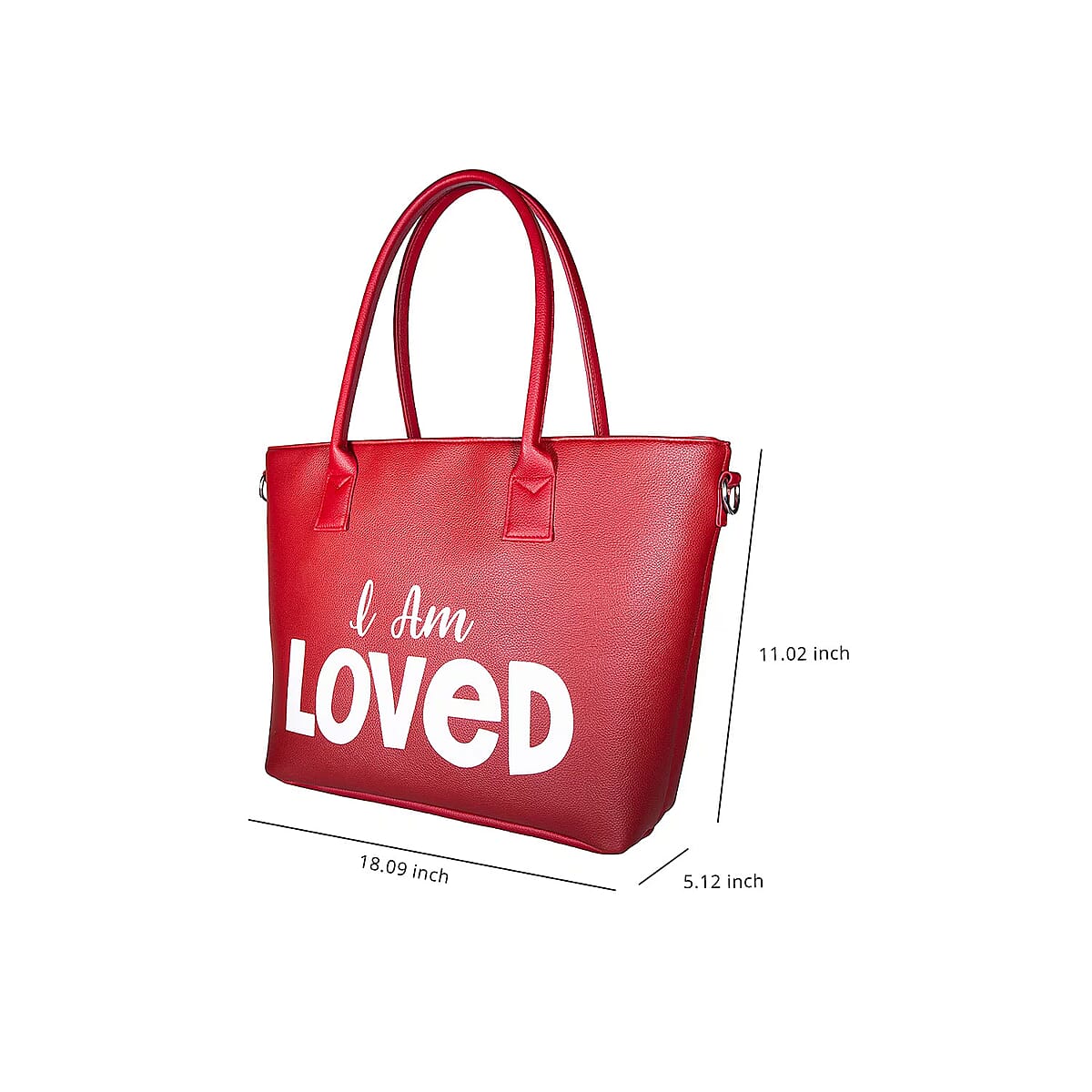Passage Red I Am Loved Print Faux Leather Tote Bag with Shoulder Strap image number 6
