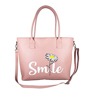 Passage Blush Pink Smile Print Faux Leather Tote Bag with Shoulder Strap