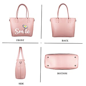 Passage Blush Pink Smile Print Faux Leather Tote Bag with Shoulder Strap