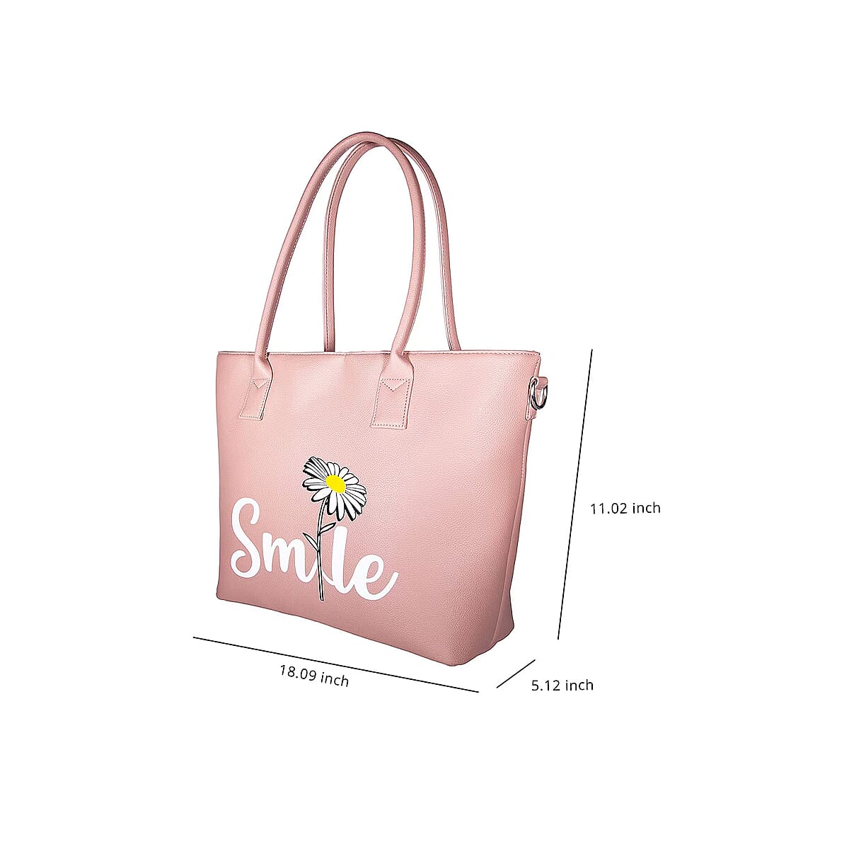 Passage Blush Pink Smile Print Faux Leather Tote Bag with Shoulder Strap image number 6