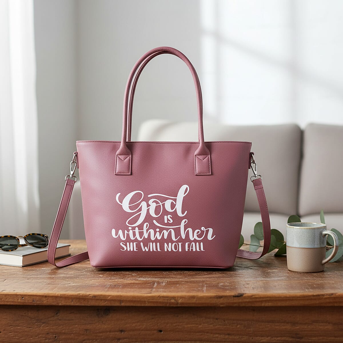 Passage Brown Rose Gold Is Within Her Print Faux Leather Tote Bag with Shoulder Strap image number 1