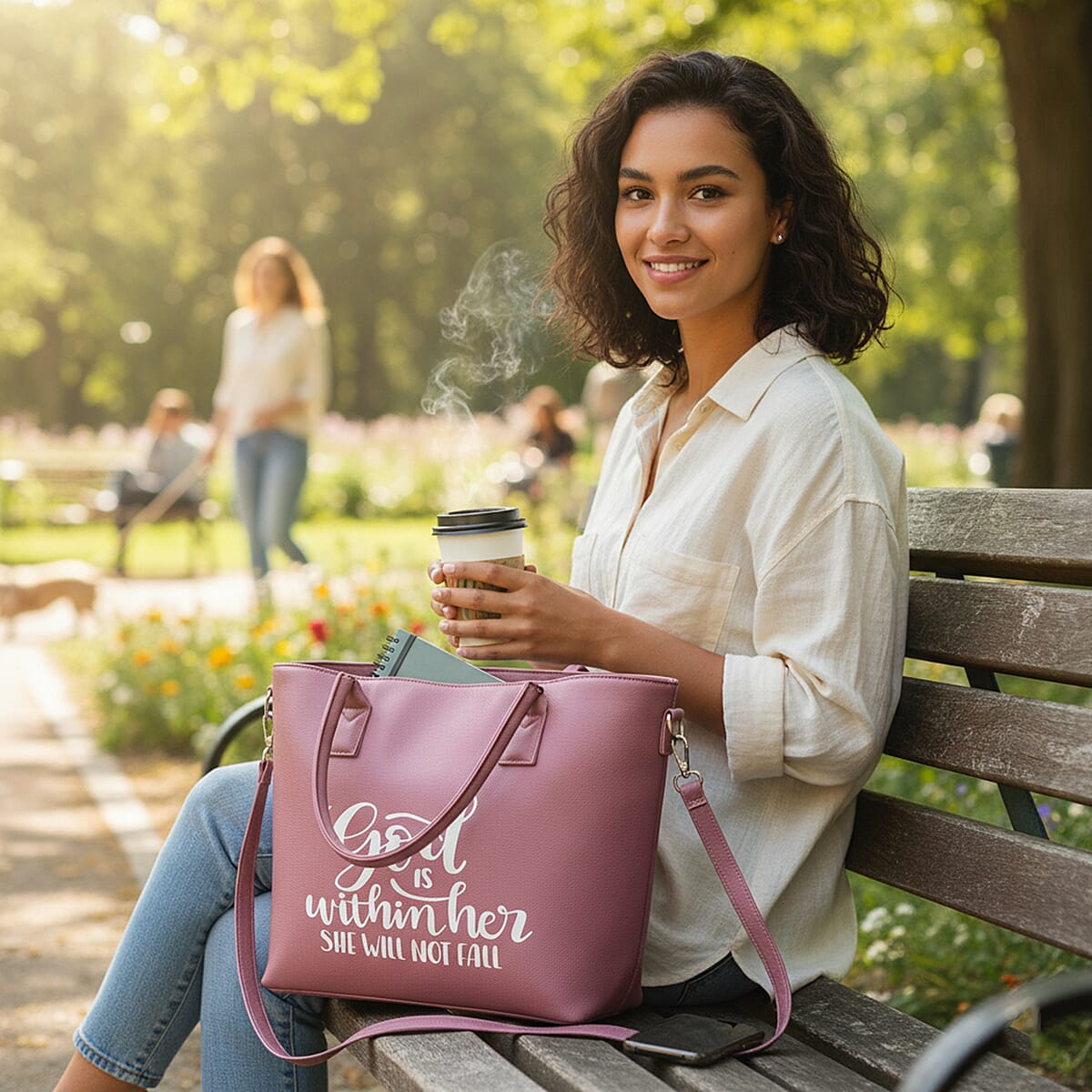 Passage Brown Rose Gold Is Within Her Print Faux Leather Tote Bag with Shoulder Strap image number 2
