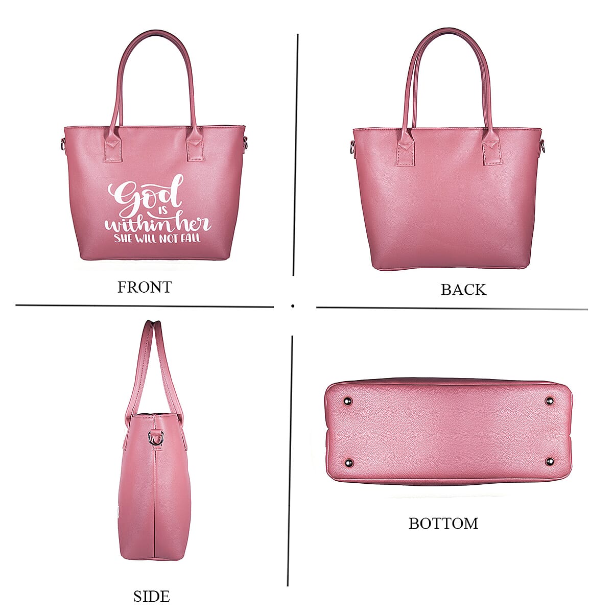 Passage Brown Rose Gold Is Within Her Print Faux Leather Tote Bag with Shoulder Strap image number 3