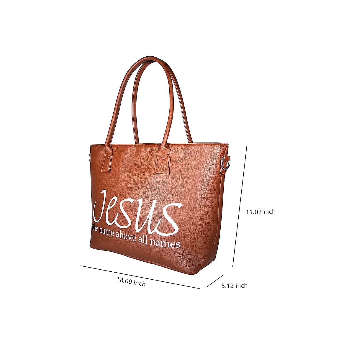 Passage Brown Jesus Print Faux Leather Tote Bag with Shoulder Strap image number 6