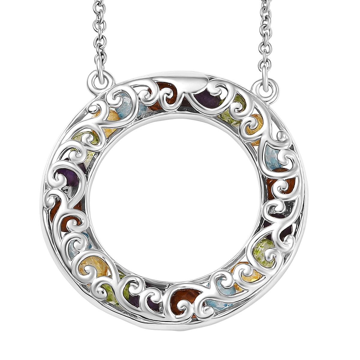 EverTrue Multi Gemstone 5.80 ctw XOXO Circle Necklace 18K YG Plated and Platinum Bond 18 Inches image number 3