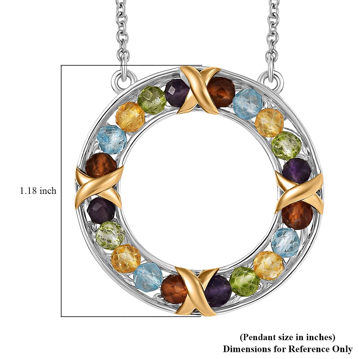EverTrue Multi Gemstone 5.80 ctw XOXO Circle Necklace 18K YG Plated and Platinum Bond 18 Inches image number 5