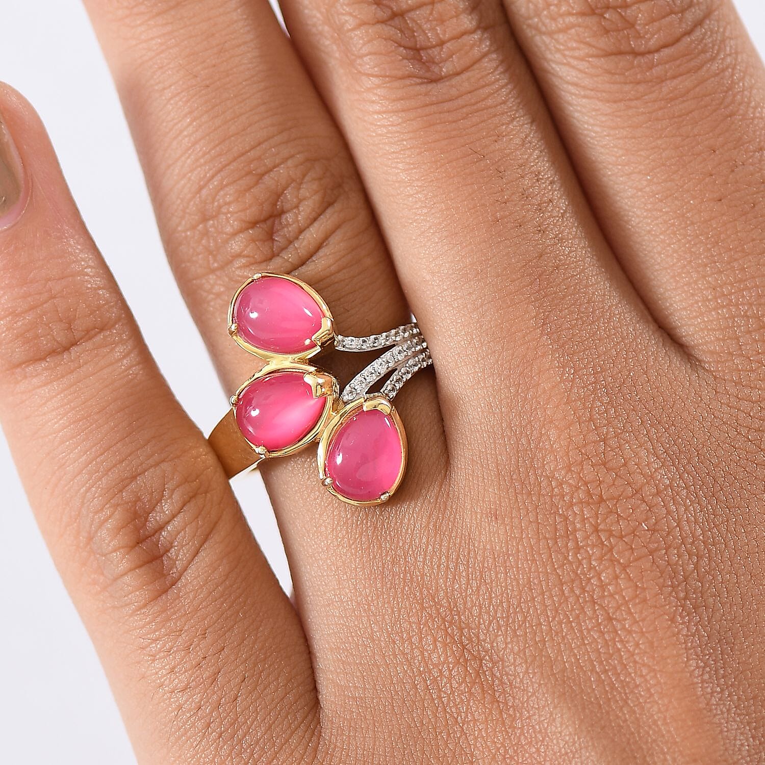D'Joy Mulberry Moonstone and White Zircon 3.90 ctw Ring in 18K YG Over Sterling Silver (Size 5.5)