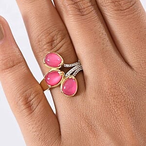 D'Joy Mulberry Moonstone and White Zircon 3.99 ctw Ring in Vermeil Yellow Gold Over Sterling Silver (Size 8)
