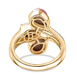 D'Joy Mulberry Moonstone and White Zircon 3.99 ctw Ring in Vermeil Yellow Gold Over Sterling Silver (Size 8)