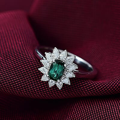 D'Joy Premium Santa Rosa Tourmaline and Moissanite 1.25 ctw Ring in Rhodium Over Sterling Silver (Size 6.0)