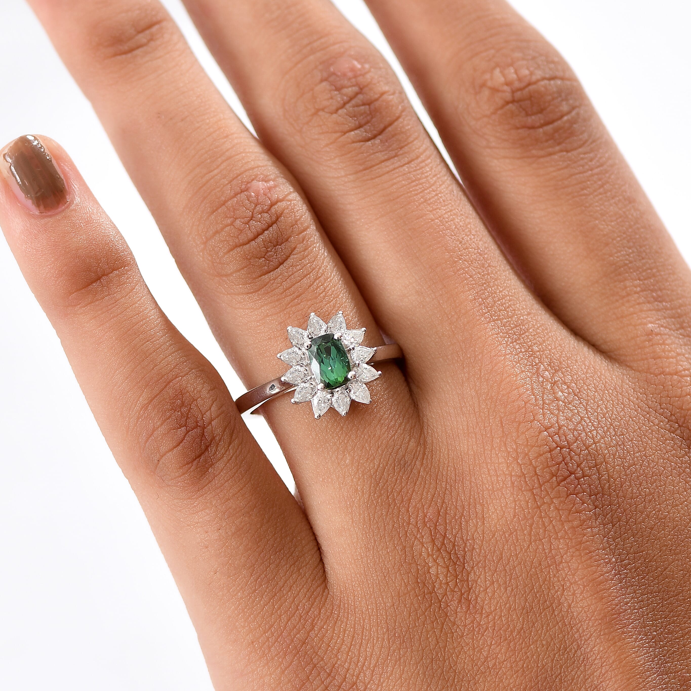 D'Joy Premium Santa Rosa Tourmaline and Moissanite 1.25 ctw Ring in Rhodium Over Sterling Silver (Size 6.0)