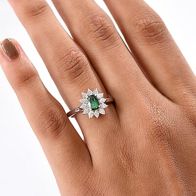 D'Joy Premium Santa Rosa Tourmaline and Moissanite 1.25 ctw Ring in Rhodium Over Sterling Silver (Size 6.0)
