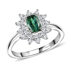 D'Joy Premium Santa Rosa Tourmaline and Moissanite 1.25 ctw Ring in Rhodium Over Sterling Silver (Size 8.0)