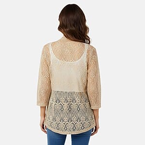 BRITANY BLACK Champagne Long Sleeve Lace Sequin Cardigan - S