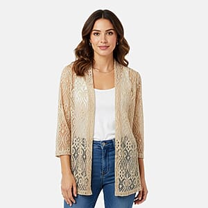 BRITANY BLACK Champagne Long Sleeve Lace Sequin Cardigan - M