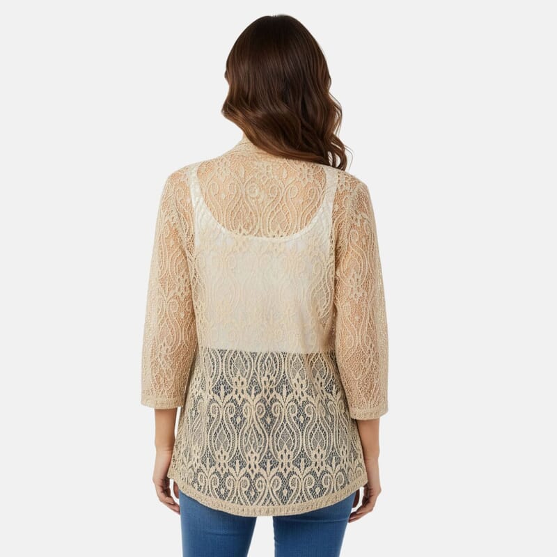 BRITANY BLACK Champagne Long Sleeve Lace Sequin Cardigan - M