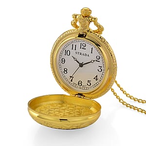 Strada Yellow Tigers Eye Japanese Movement Rose Pattern Watch in Goldtone 5.00 ctw