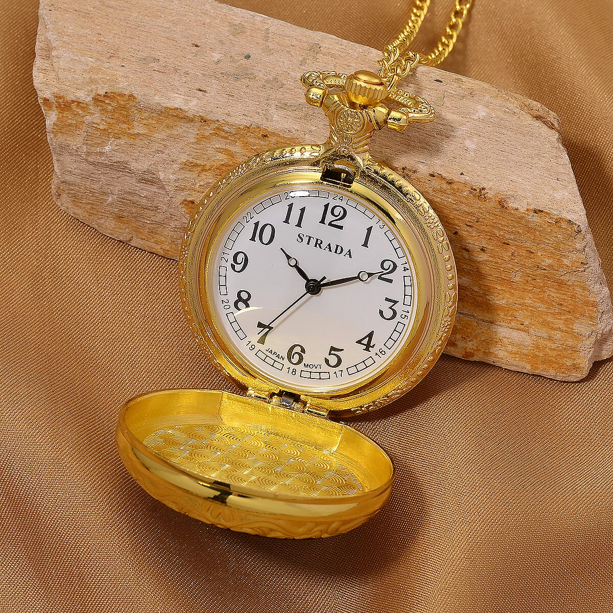 Strada Yellow Tigers Eye Japanese Movement Rose Pattern Watch in Goldtone 5.00 ctw image number 1