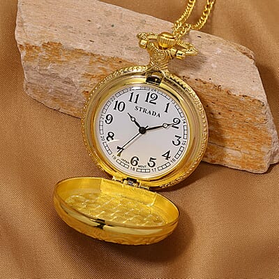 Strada Yellow Tigers Eye Japanese Movement Rose Pattern Watch in Goldtone 5.00 ctw
