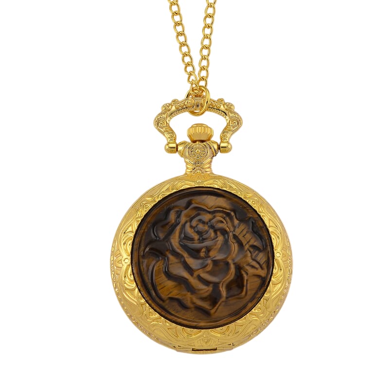 Strada Lapis Lazuli Japanese Movement Rose Pattern Watch in Goldtone 5.00 ctw