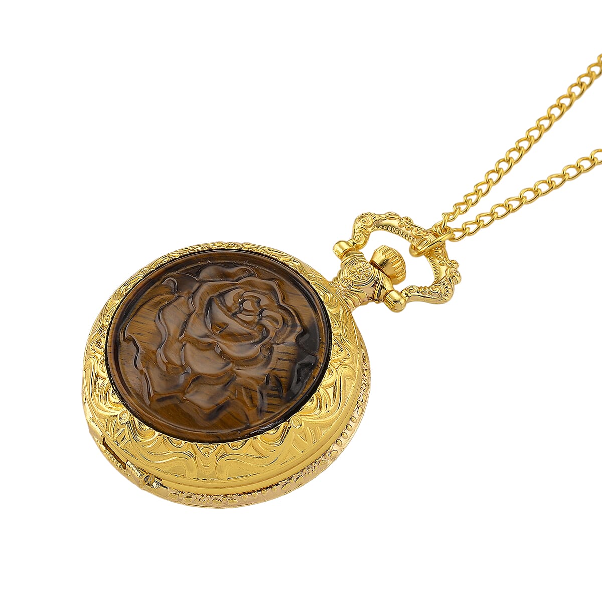 Strada Yellow Tigers Eye Japanese Movement Rose Pattern Watch in Goldtone 5.00 ctw image number 4