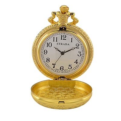 Strada Yellow Tigers Eye Japanese Movement Rose Pattern Watch in Goldtone 5.00 ctw