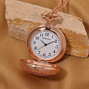 Strada Rose Quartz Japanese Movement Rose Pattern Watch in Rosetone 5.00 ctw