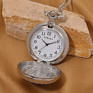 Strada Yellow Tigers Eye Japanese Movement Rose Pattern Watch in Silvertone 5.00 ctw