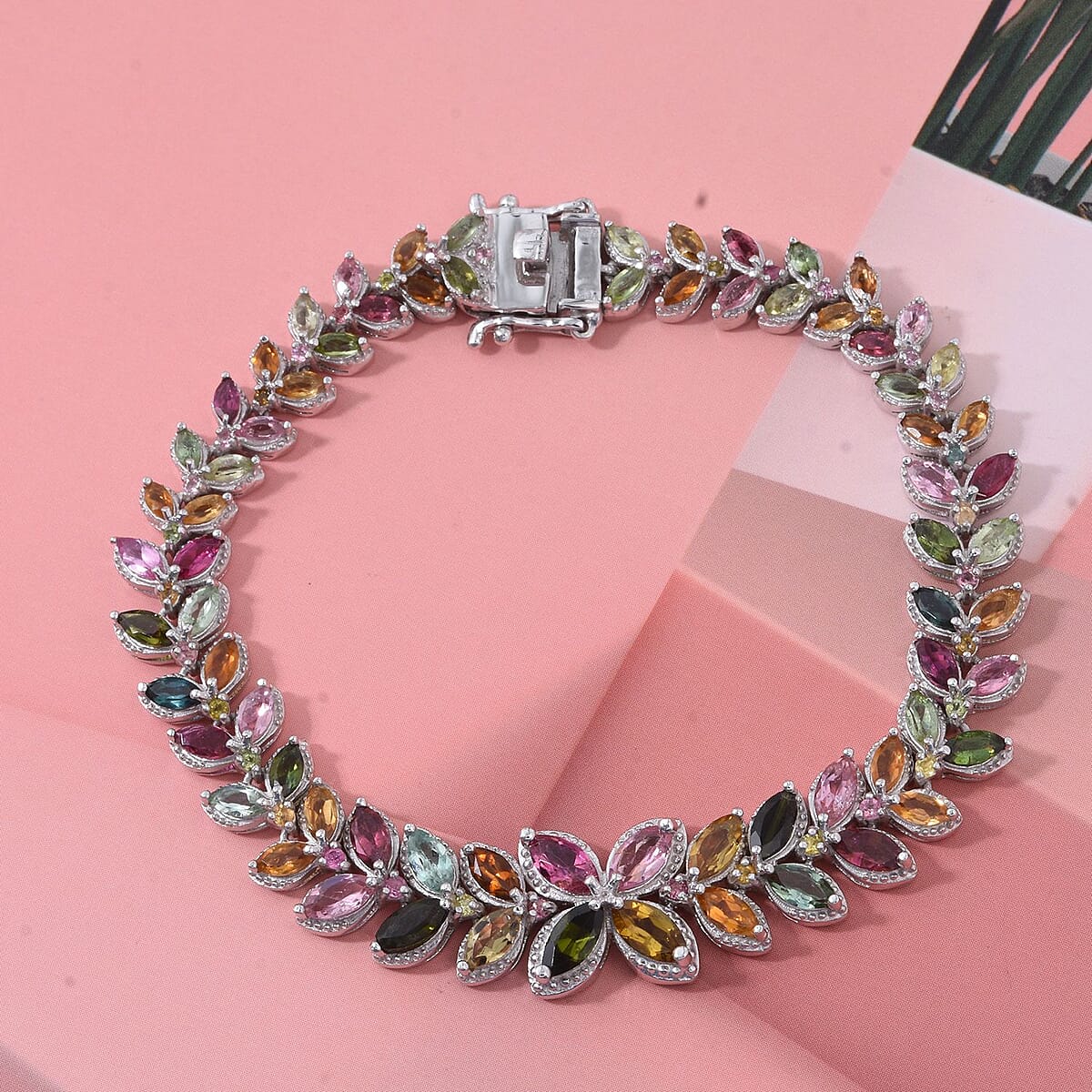 GP Trionfo Collection Premium Multi-Tourmaline 10.65 ctw Butterfly Pastel Bracelet in Rhodium Over Sterling Silver (6.50 In) image number 1