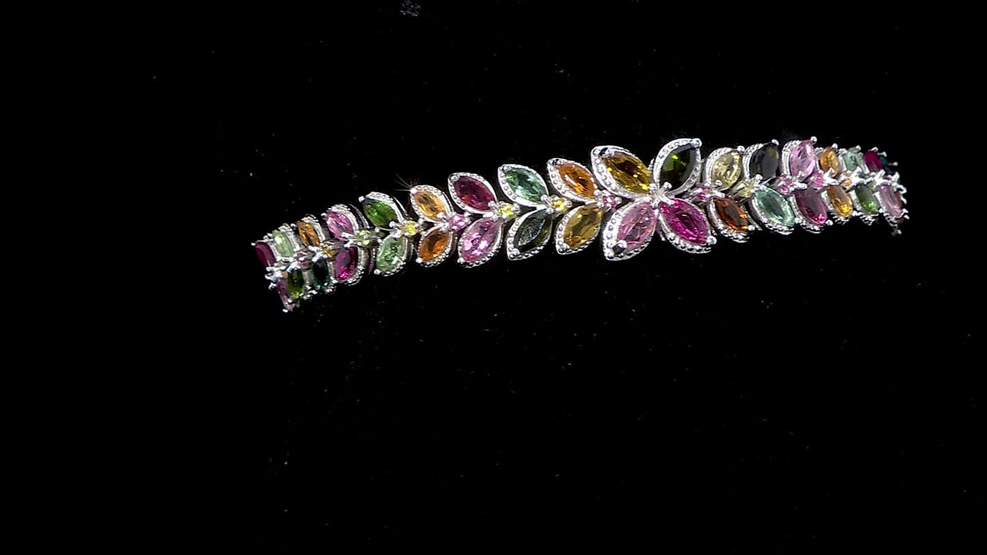 GP Premium Multi-Tourmaline Bracelet in Rhodium Over Sterling Silver (6.50 In) 10.60 ctw