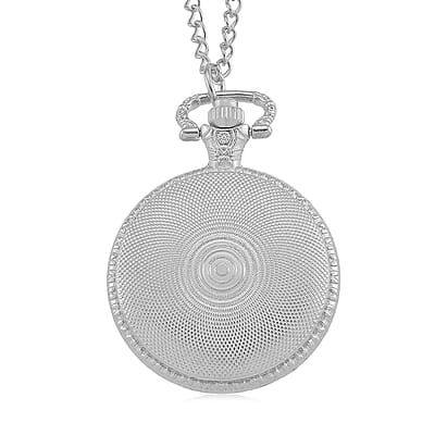 Strada Rotating Blue Murano Style Japanese Movement Pocket Watch with Chain (36 Inches) in Silvertone
