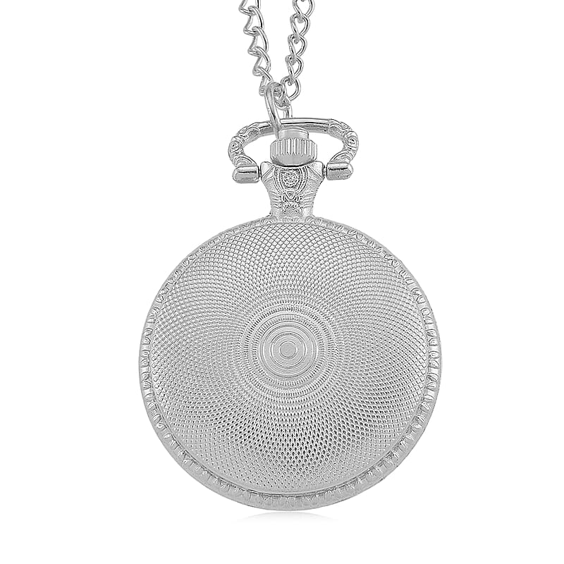 Strada Rotating Blue Murano Style Japanese Movement Pocket Watch with Chain (36 Inches) in Silvertone