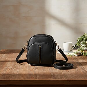 Passage Black Faux Leather Mini Crossbody Bag