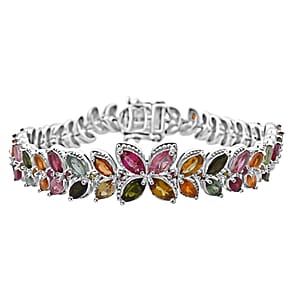 GP Trionfo Collection Premium Multi-Tourmaline 11.20 ctw Butterfly Pastel Bracelet in Rhodium Over Sterling Silver (7.25 In)