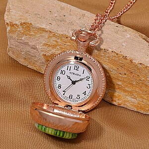 Strada Rotating Green Murano Style Japanese Movement Pocket Watch with Chain (36 Inches) in Rosetone