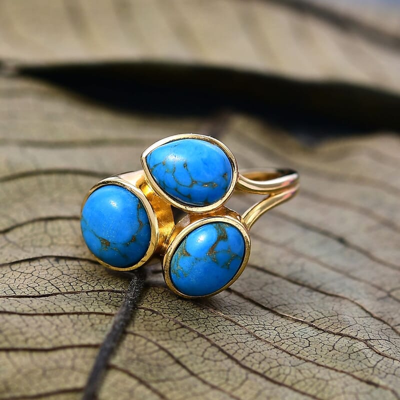 EverTrue Mojave Blue Turquoise 4.50 ctw Ring in 18K YG Plated (Size 5.5)