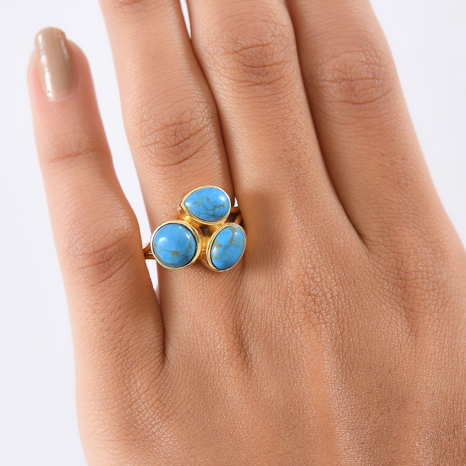 EverTrue Mojave Blue Turquoise 4.50 ctw Ring in 18K YG Plated (Size 6.5)