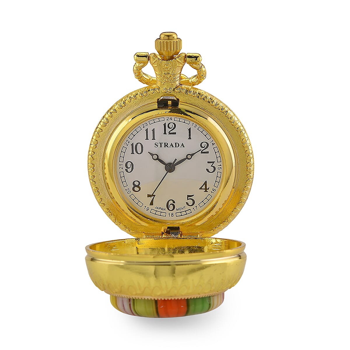 Strada Rotating Multi Murano Style Japanese Movement Pocket Watch with Chain (36 Inches) in Goldtone image number 4